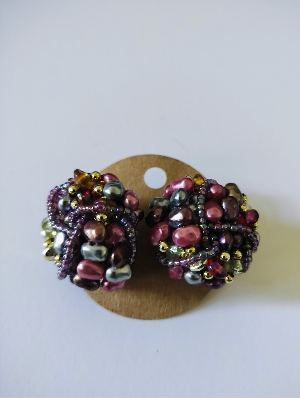 Jewel-Toned Cluster Pearl and Bead Statement Earrings Pierced Back